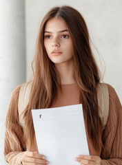 child holding exam test with F mark. ai generated
