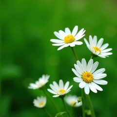 Fototapeta premium Delicate white daisies, blurred green background , wildflower, image, closeup