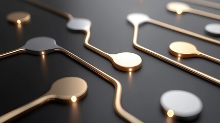 A 3D rendering of a circuit board with gold and silver colored wires.