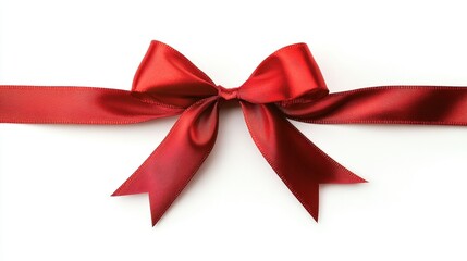 Elegant Red Satin Bow on White Background for Gift Decoration