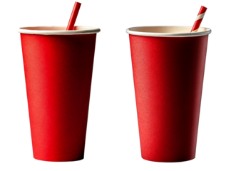 Set of red paper cups on a white background. transparent background. PNG
