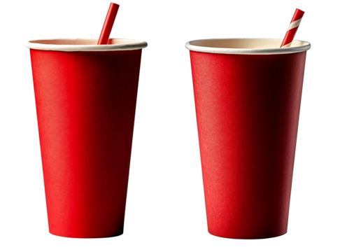 Set of red paper cups on a white background. transparent background. PNG
