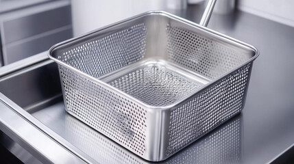 Modern professional deep fryer basket in a kitchen setting Generative AI