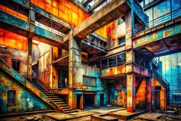 Fototapeta premium Abstract Architectural Drawing, Urban Exploration Photography, Geometric Cityscape, Concrete Jungle, Futuristic Building Design