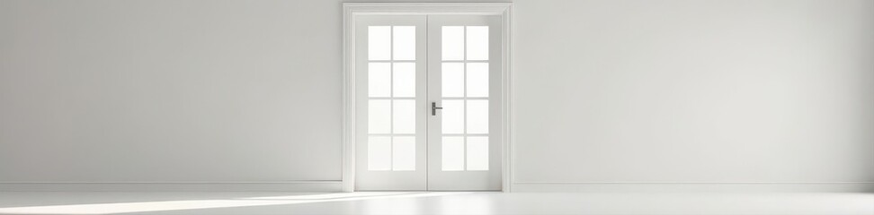 Pair of white plastic French doors, studio shot , white background, clear