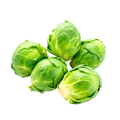 Obraz premium Close-up view of a cluster of fresh, vibrant green Brussels sprouts, arranged in a slightly overlapping group