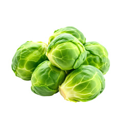 Obraz premium Close-up of a vibrant cluster of fresh Brussels sprouts, arranged in a natural heap against a transparent background
