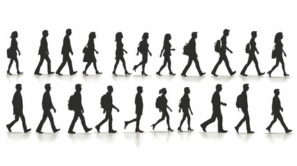 Fototapeta premium Silhouette People Walking in a Row