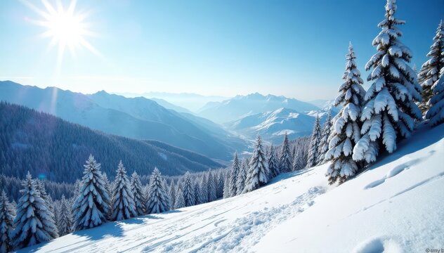Snow-covered pines visible from chairlift, Steamboat slopes , forest, travel, snow
