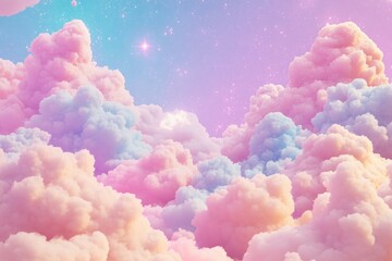 Fototapeta premium Pastel pink and blue cloudscape with twinkling stars, dreamy and ethereal.