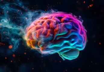 Abstract Colorful Brain Digital Art with Glowing Particles