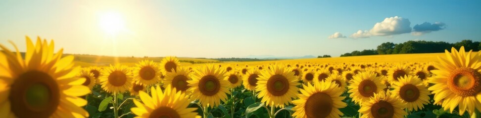 Fototapeta premium Sun-drenched sunflower field, a sea of yellow under a clear sky , day, harvest