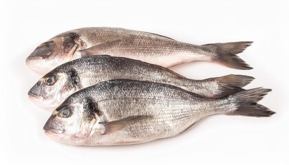 Fototapeta premium Fresh sea bream lying on white background