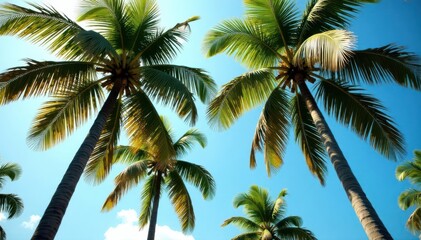 Towering palm tree trunks, fronds swaying gently in breeze , pacific, lush
