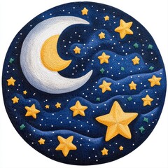 Naklejka premium Majestic moon surrounded by shimmering stars in a deep blue night sky captured in a beautiful isolated composition