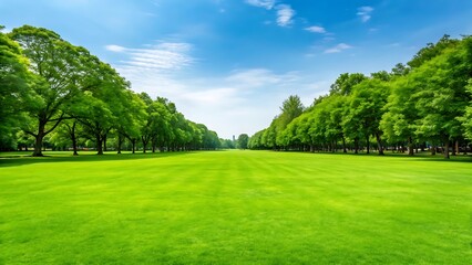 Obraz premium Lush green park with trees and blue sky