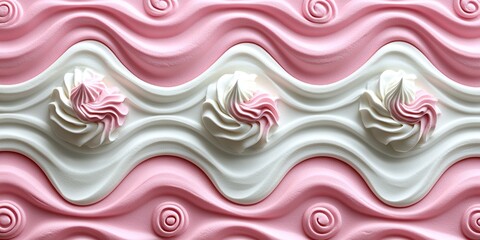 Obraz premium Pink and White Whipped Cream Swirls Dessert Background Texture Sweet Pastry Design