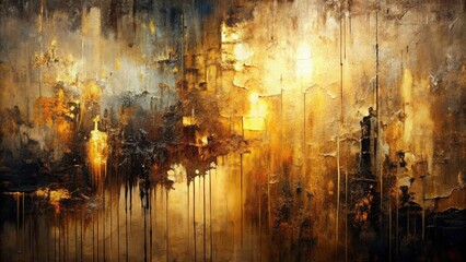 Naklejka premium Abstract Gold Bronze Black Oil Acrylic Smear Painting Texture Wall Art