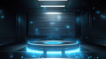 Futuristic Cyberpunk Stage, Neon Glow and Metal