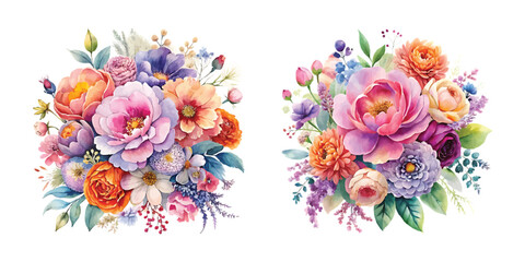 Two Watercolor Floral Bouquets, Perfect for Invitations or Decor