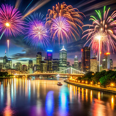 fireworks over brisbane city