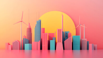 Fototapeta premium Sustainable Futuristic City Skyline with Renewable Energy Infrastructure