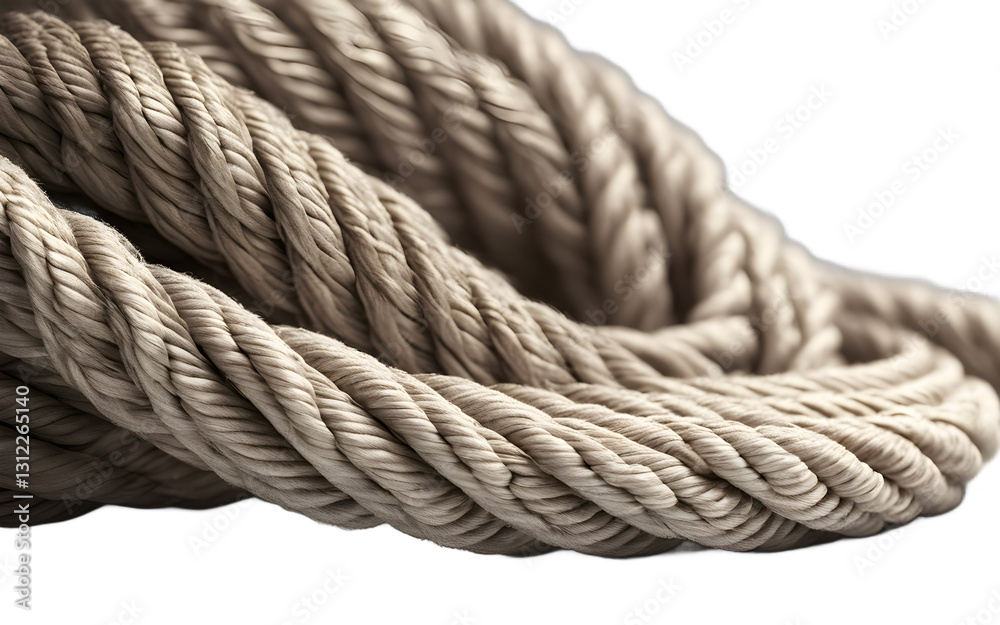 Poster A thick coiled rope with a rough texture, isolated on a empty plain background