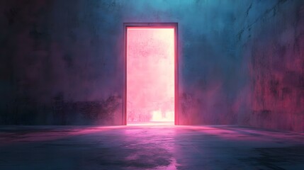 Obraz premium Pink Neon Doorway in a Dark Room