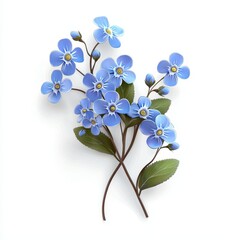 Fototapeta premium Realistic 3D Icon Cartoon of a Cluster of Delicate Forget-Me-Not Flowers isolated on clear white background