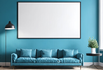 Interior with sofa and mock up frame