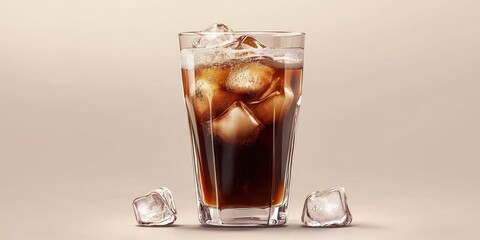 Realistic 3D Icon Cartoon of a Cold Brew Coffee Glass with Ice