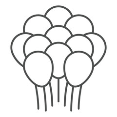 Festive balloons bunch thin icon, holiday festive concept. Vector graphics. Air balloon pack sign on white background, outline style icon for mobile or web design. © iconqueen