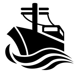 Obraz premium icon a fishing boat on waves symbolizing marine industry and seafood harvesting.