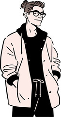 Trendy Minimalist Illustration of a Man with Glasses in Casual Outfit