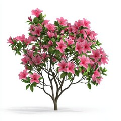 Fototapeta premium Realistic 3D Icon Cartoon of a Deep Pink Azalea Bush in Bloom isolated on clear white background
