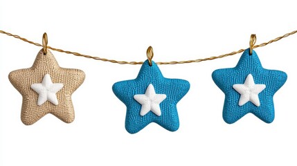 Trio of beautiful starfish gracefully hanging on a rope perfect for coastal decor and beach themed celebrations