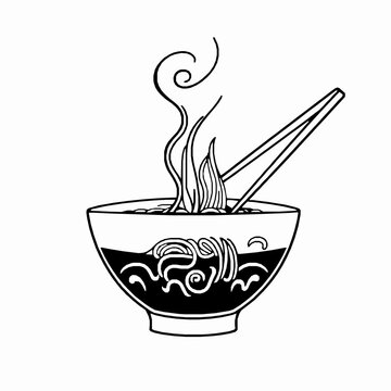 recommend clip art: black outline vector illustration of ramen bowl isolated, food vector design