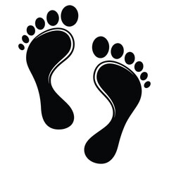 Black Footprint Silhouette Icon on White Background – Minimalist Foot Step Illustration for Human Tracks, Walking, Barefoot, Trail, and Pathway Concepts