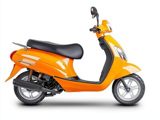 Obraz premium Contemporary orange scooter with a smooth matte finish displayed in a stylish side view against a white background