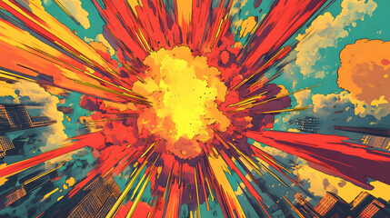 Abstract City Explosion Vibrant Comic Book Style Artwork
