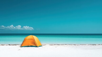 Serene Beach Tent Under Clear Blue Sky