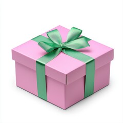 Obraz premium Bright pink gift box decorated with a fresh green bow ideal for celebrating joyful occasions and heartwarming gifts