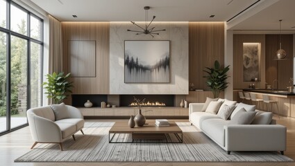 Modern Living Room Interior Design Featuring Cozy Furniture and Elegant Decor with Natural Light