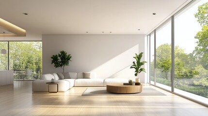 Fototapeta premium Modern Minimalist Living Room with Panoramic Views