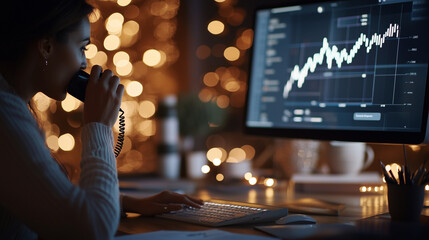 Salesperson Making Calls at a Busy Desk with Pipeline Chart