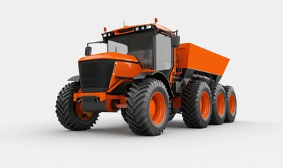 Orange dumper farm tractor on white background, for agricultural visualizations