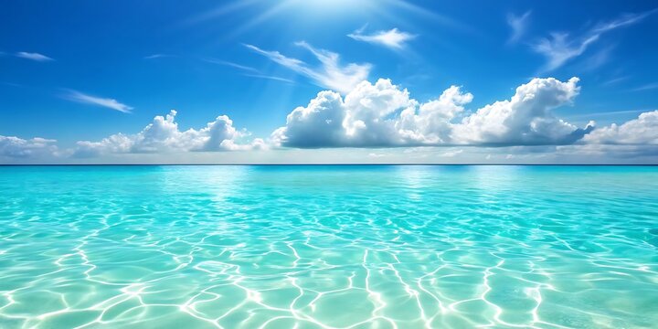 Tropical beach paradise, turquoise water, sunny sky