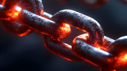 Glowing Metal Chain Links Close Up