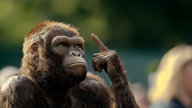 Muddy Monkey Pointing Finger In Thoughtful Gesture