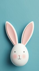 Obraz premium White rabbit ear on pastel blue background. Easter day. 3d rendering